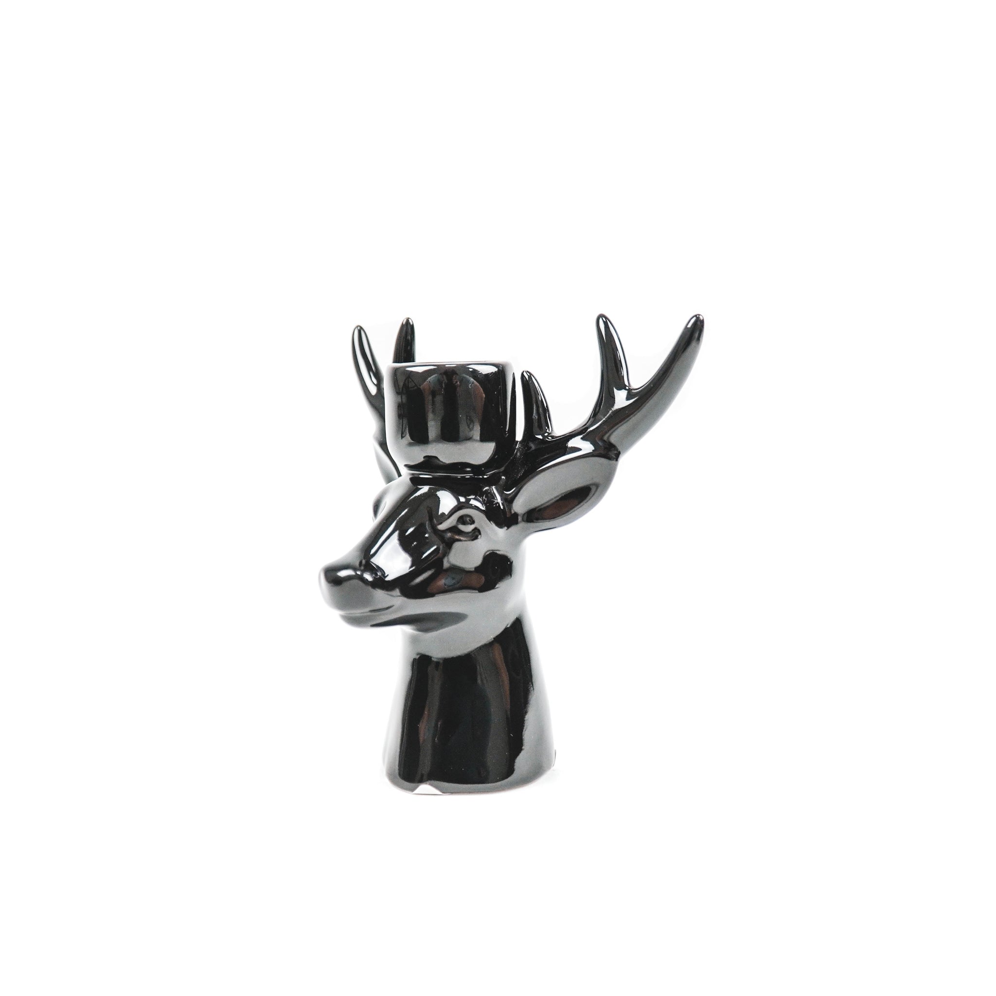 Porte-bougie - Renne - Céramique - Noir