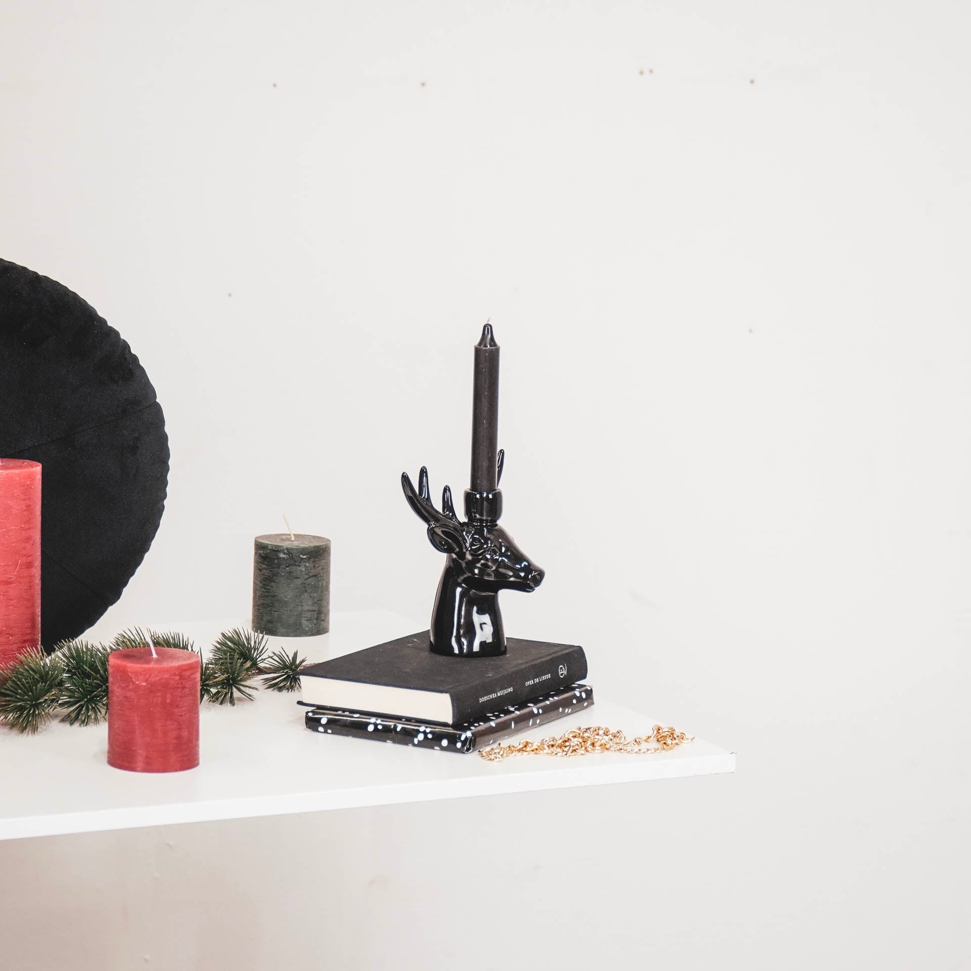Porte-bougie - Renne - Céramique - Noir