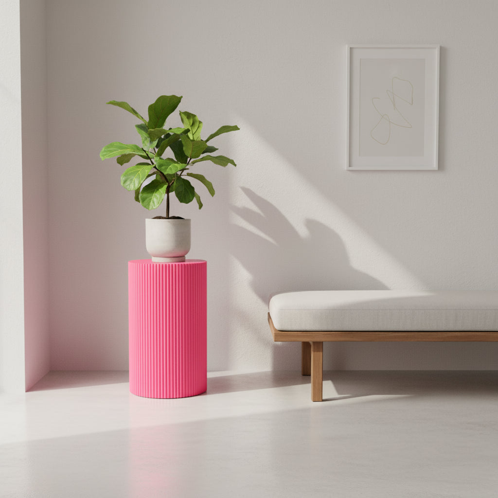 Table d'appoint / Pilier - Cylindre - MDF - Rose néon - 30 x 54 cm