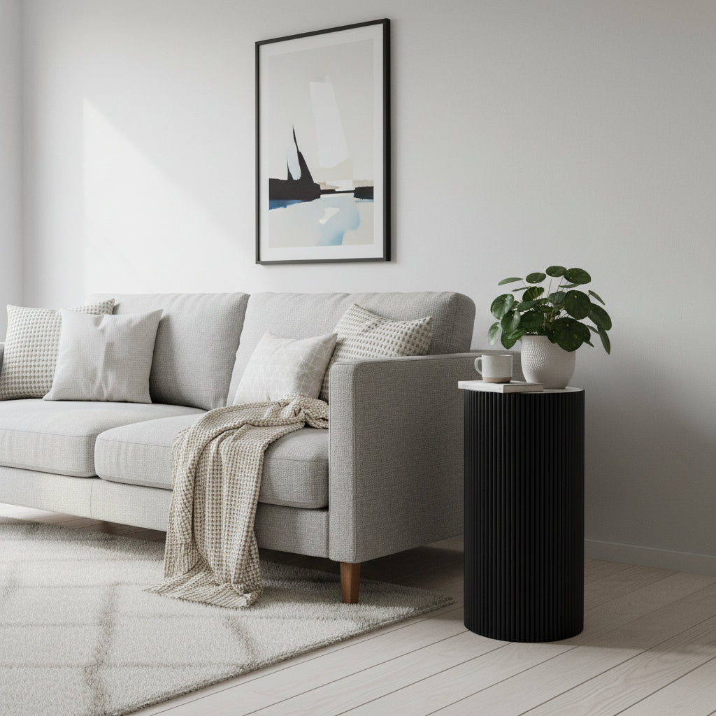 Table d'appoint / Pilier - Cylindre - MDF - Noir - 30 x 65 cm