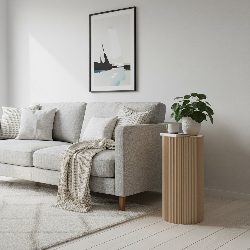 Table d'appoint / Pilier - Cylindre - MDF - Sable - 30 x 65 cm