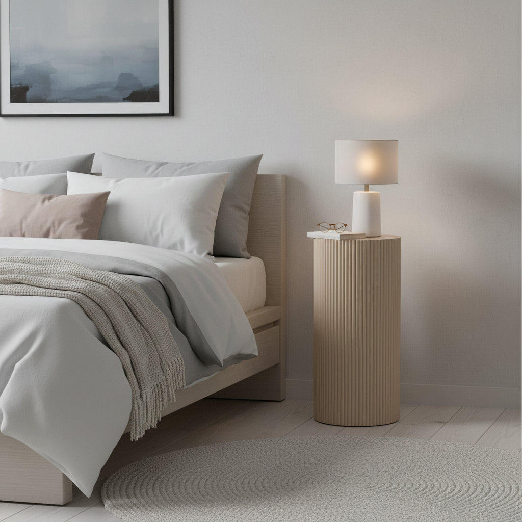 Table d'appoint / Pilier - Cylindre - MDF - Sable - 30 x 65 cm