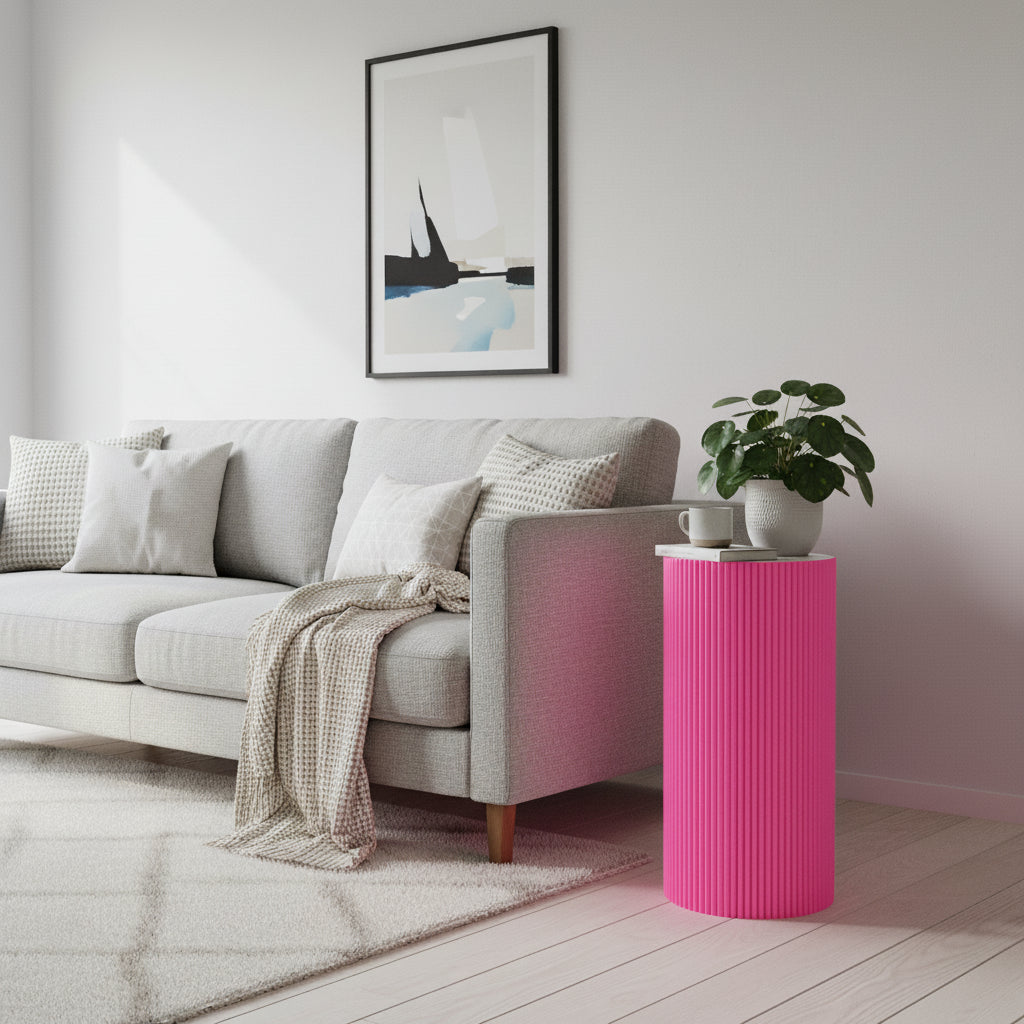 Table d'appoint / Pilier - Cylindre - MDF - Rose néon - 30x65cm