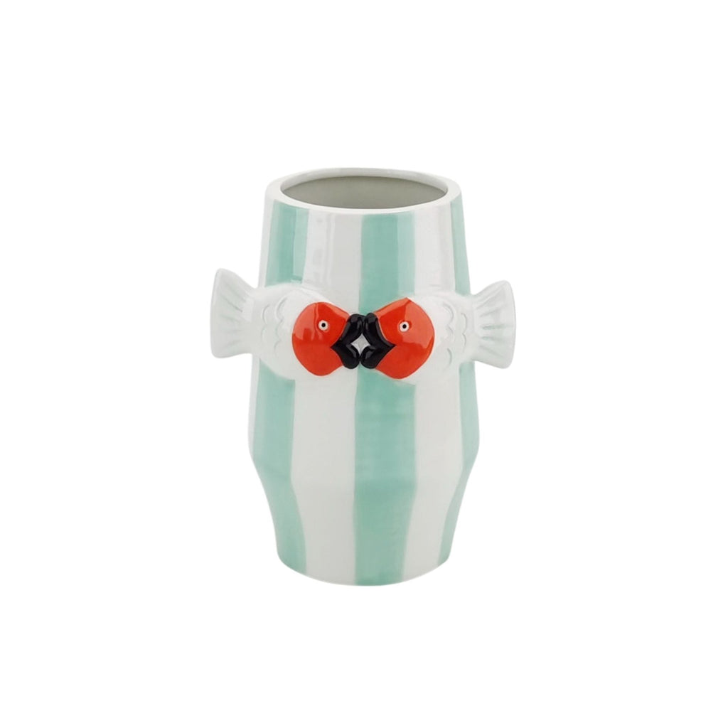 Vase à fleurs poisson/menthe/blanc/orange
