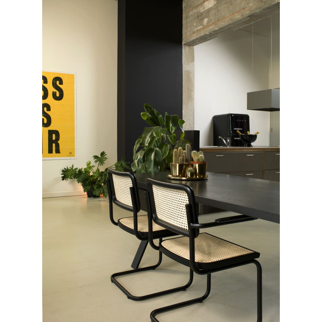 Chaise de salle à manger Workliving Bas - rotin design noyer / noir
