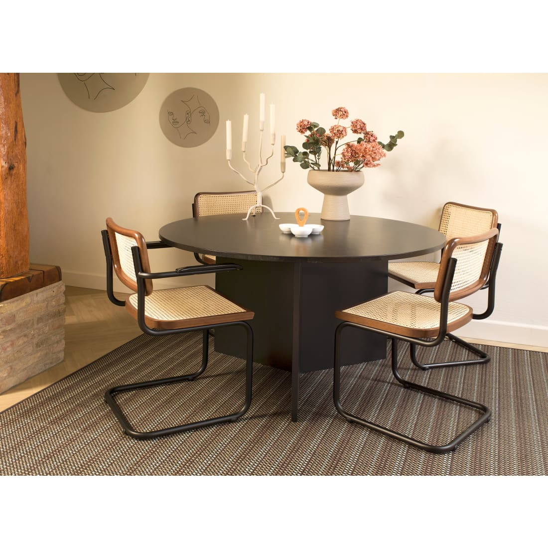 Chaise de salle à manger Workliving Bas - rotin design noyer / noir