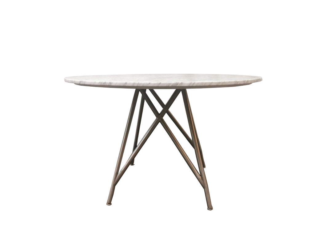 Table de salle à manger ronde Coral en marbre et acier inoxydable brossé