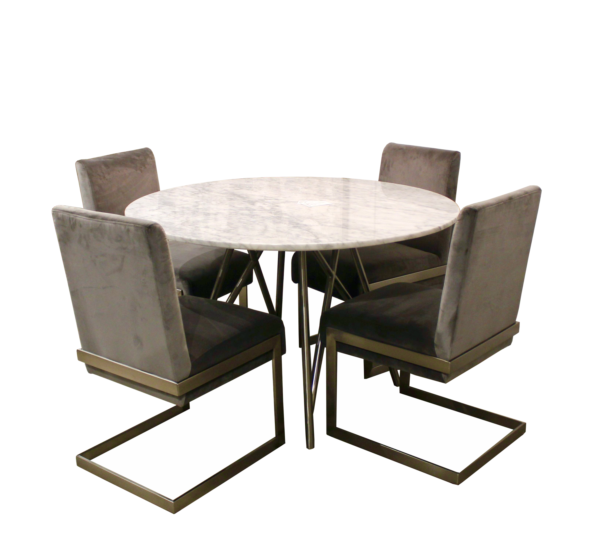 Table de salle à manger ronde Coral en marbre et acier inoxydable brossé