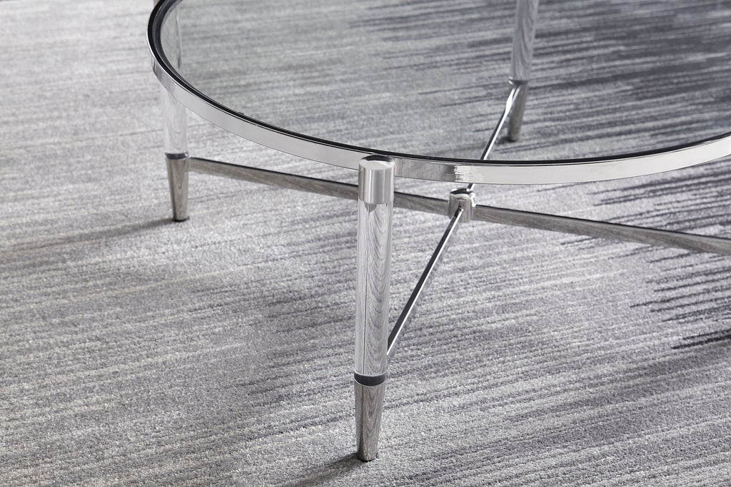 Table basse Marilyn en verre, acrylique et acier inoxydable poli