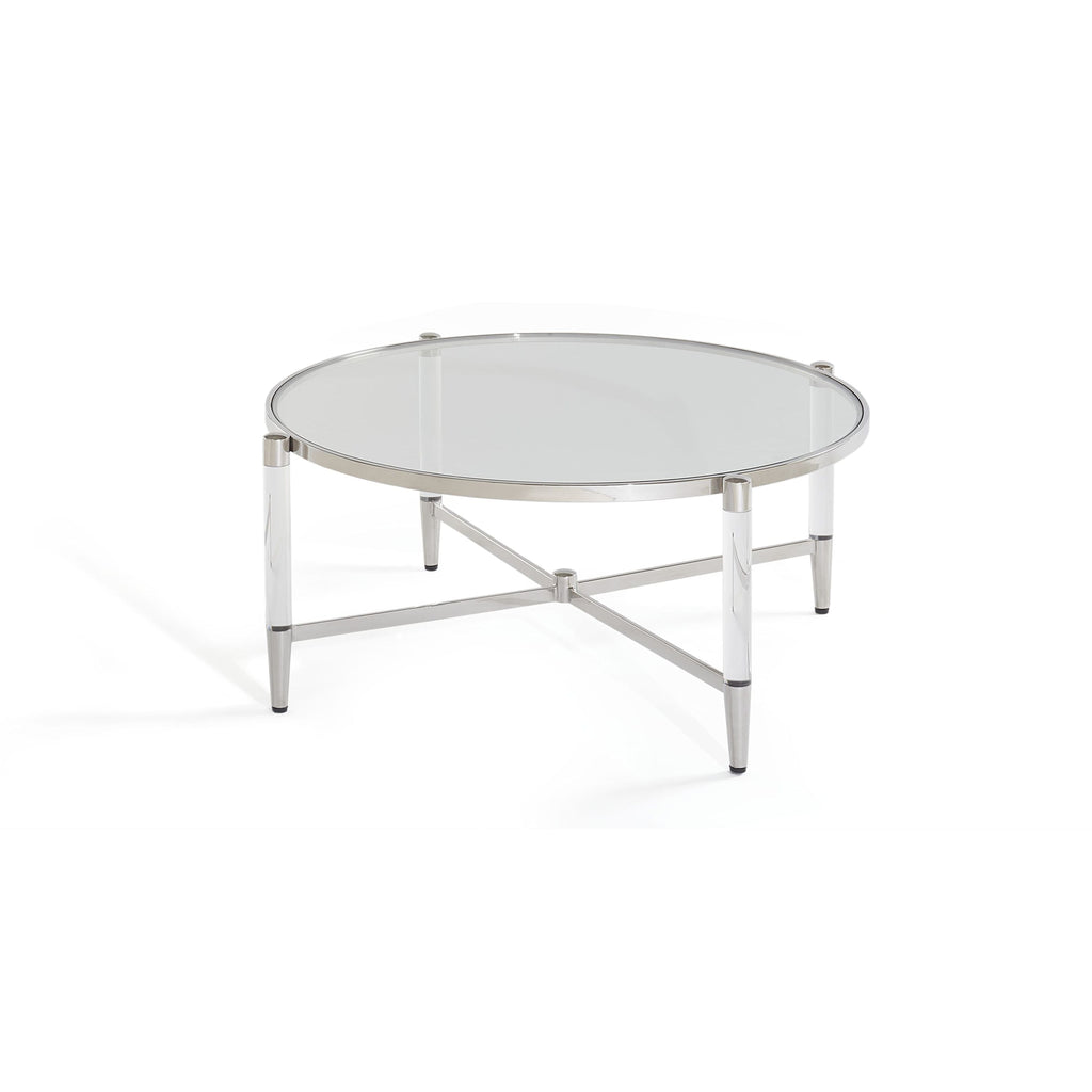 Table basse Marilyn en verre, acrylique et acier inoxydable poli