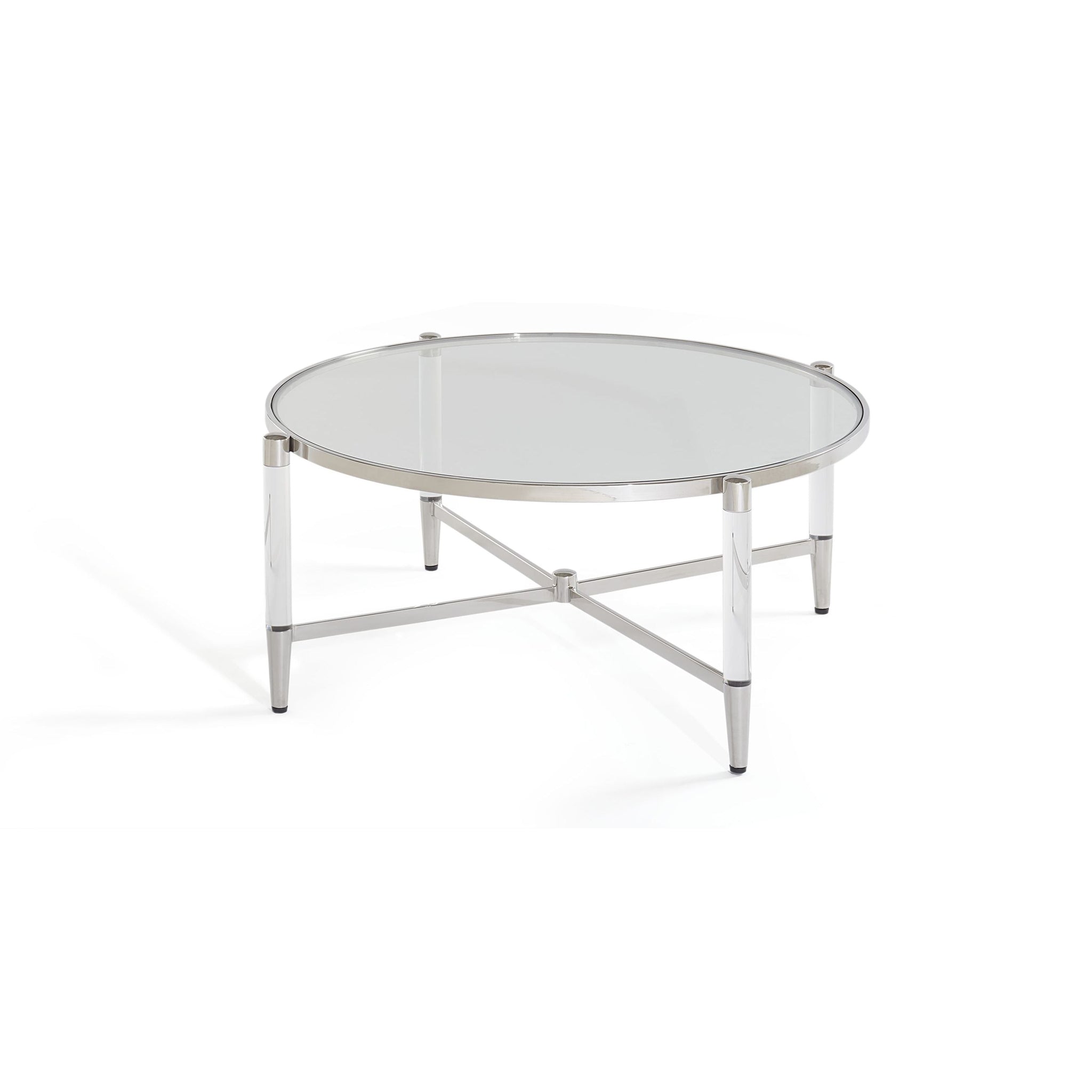 Table basse Marilyn en verre, acrylique et acier inoxydable poli