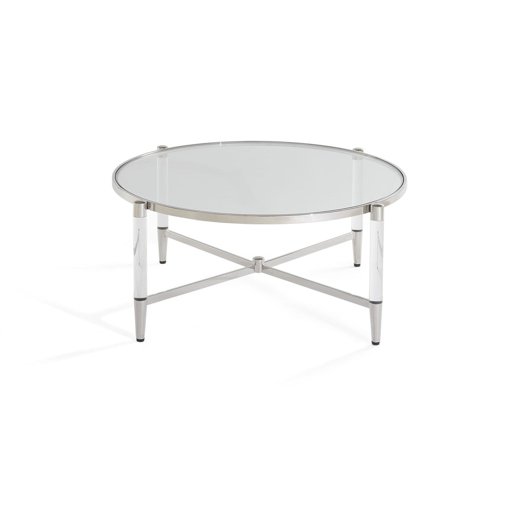 Table basse Marilyn en verre, acrylique et acier inoxydable poli