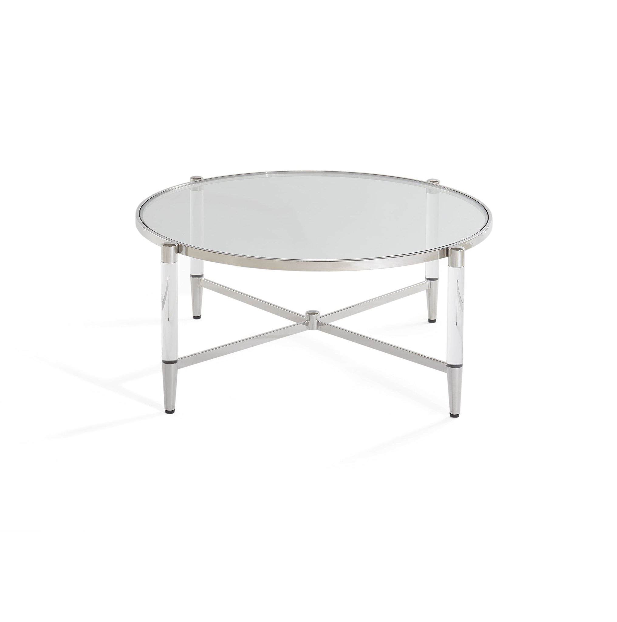 Table basse Marilyn en verre, acrylique et acier inoxydable poli
