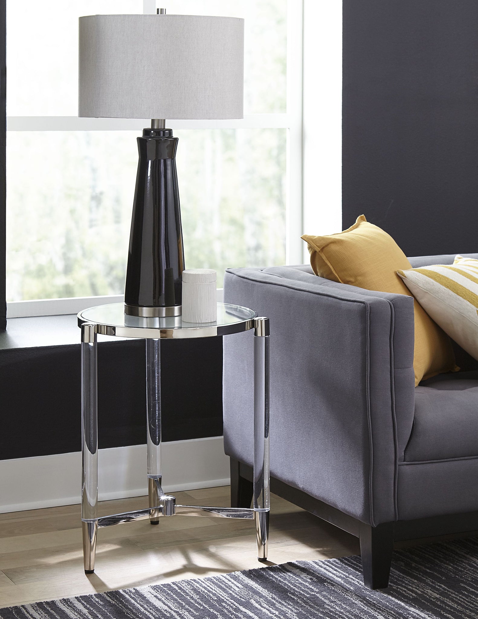Table d'appoint Marilyn en verre, acrylique et acier inoxydable poli