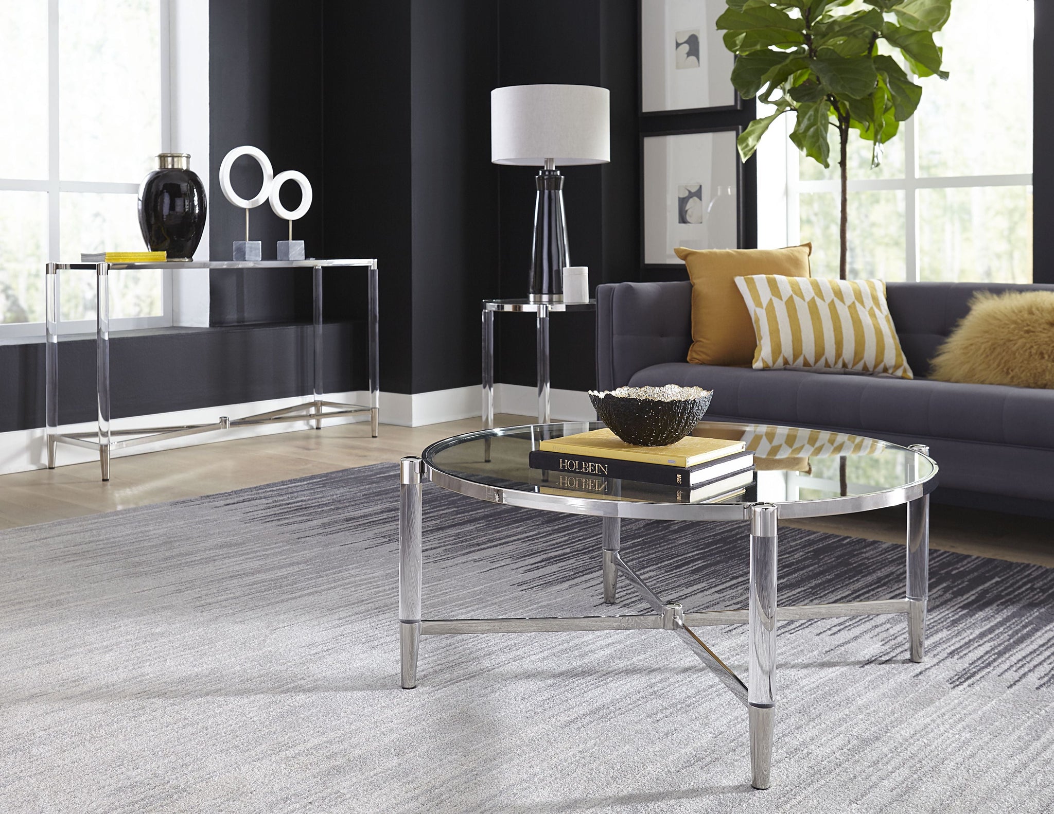 Table d'appoint Marilyn en verre, acrylique et acier inoxydable poli
