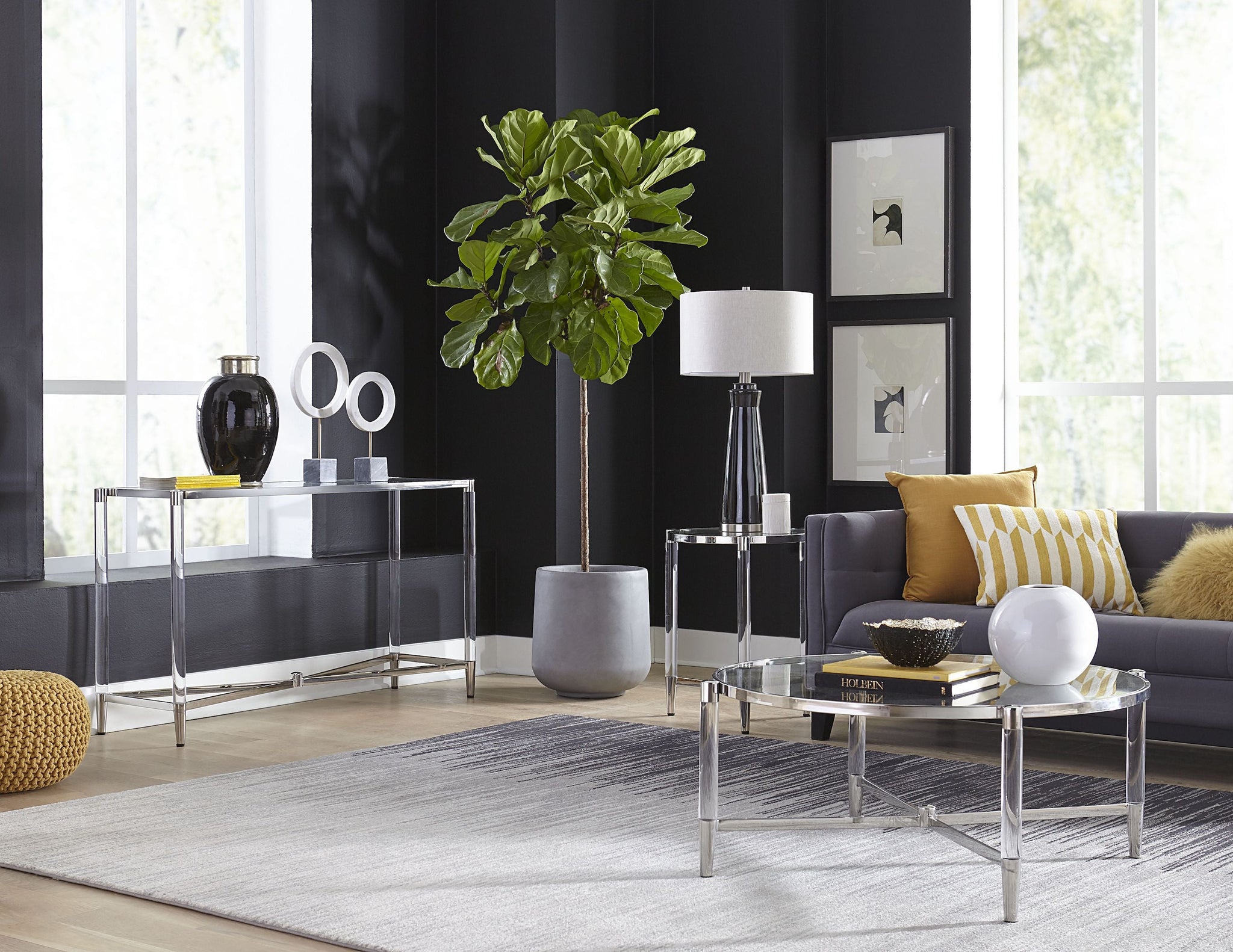 Table d'appoint Marilyn en verre, acrylique et acier inoxydable poli