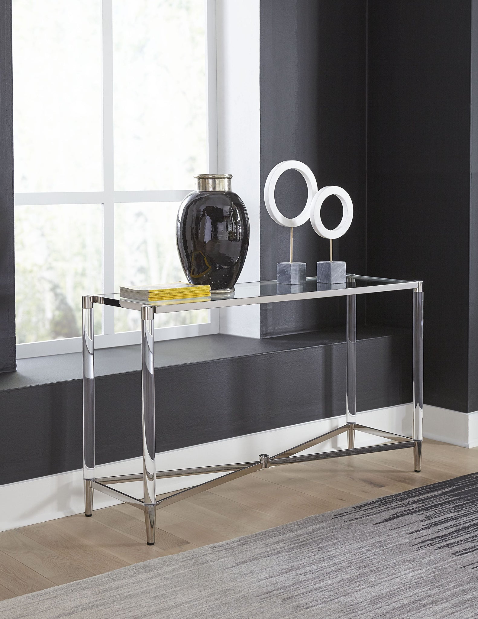 Console Marilyn en verre, acrylique et acier inoxydable poli