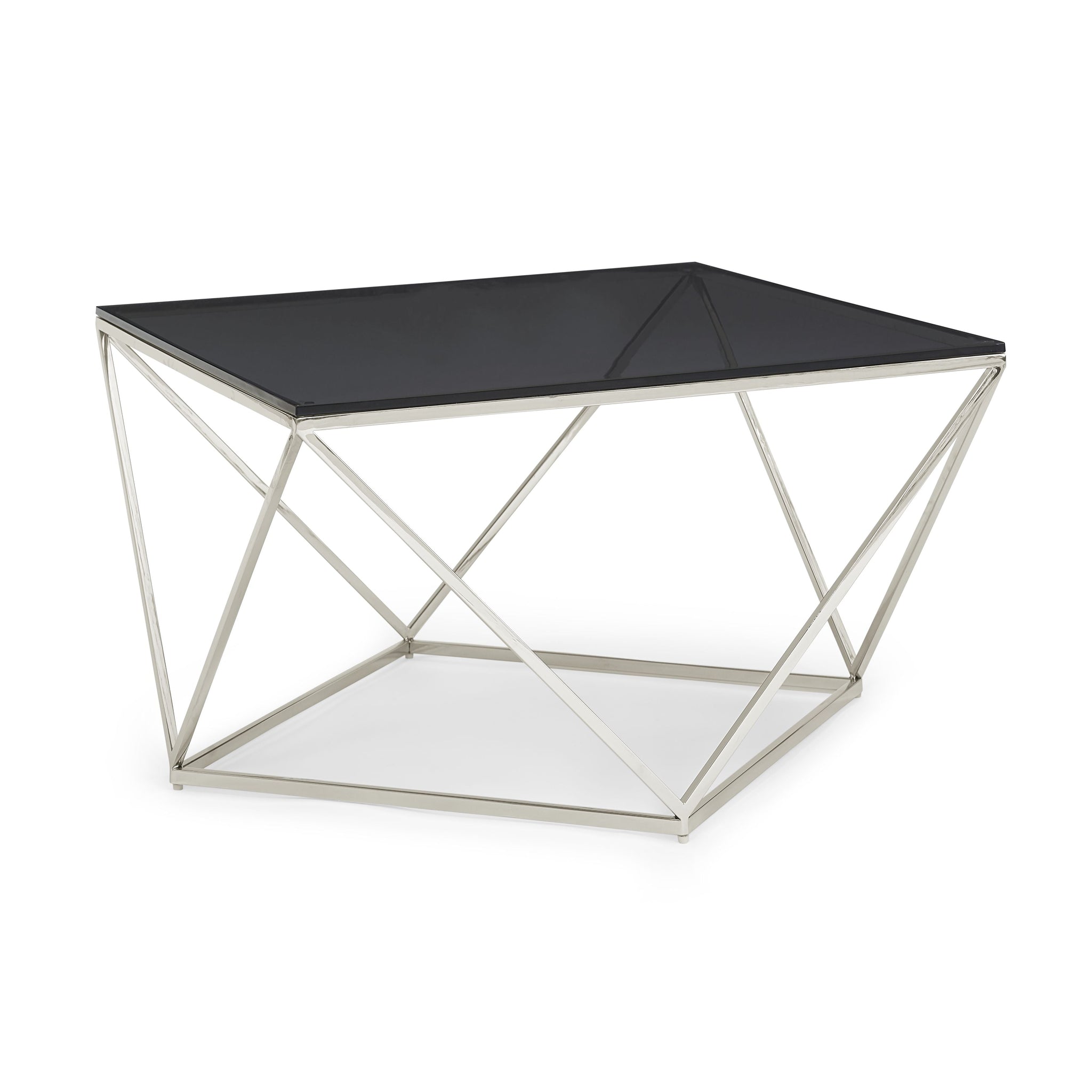 Table basse Aria en verre fumé et acier inoxydable poli