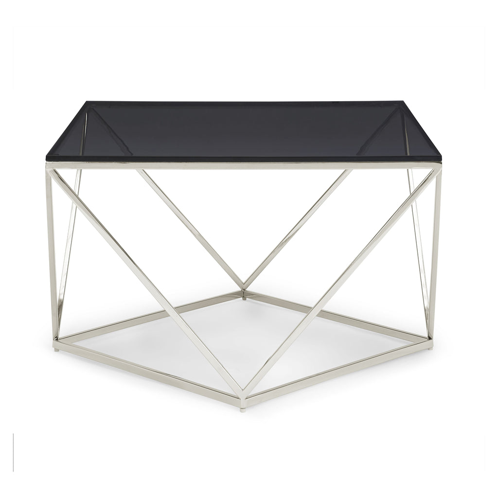Table basse Aria en verre fumé et acier inoxydable poli