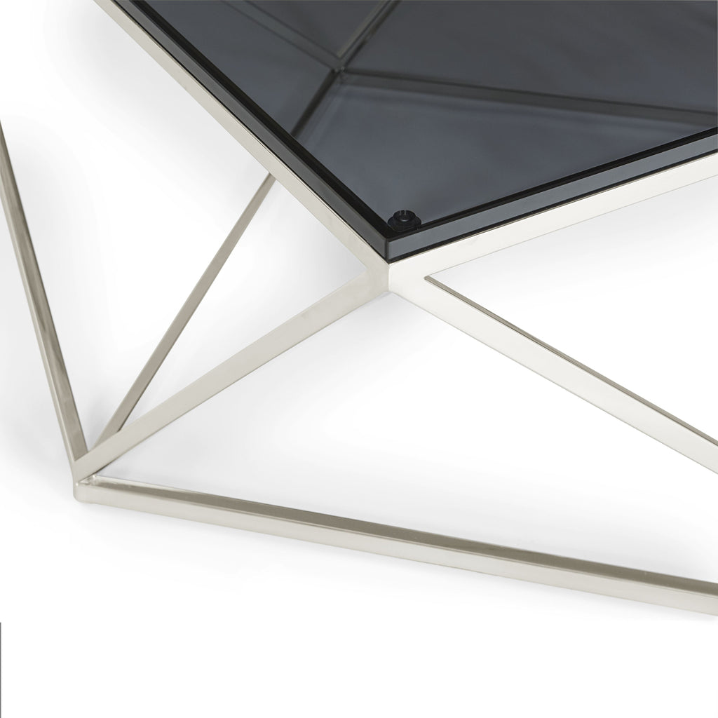 Table basse Aria en verre fumé et acier inoxydable poli