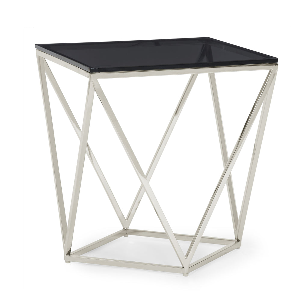 Table d'appoint Aria en verre fumé et acier inoxydable poli