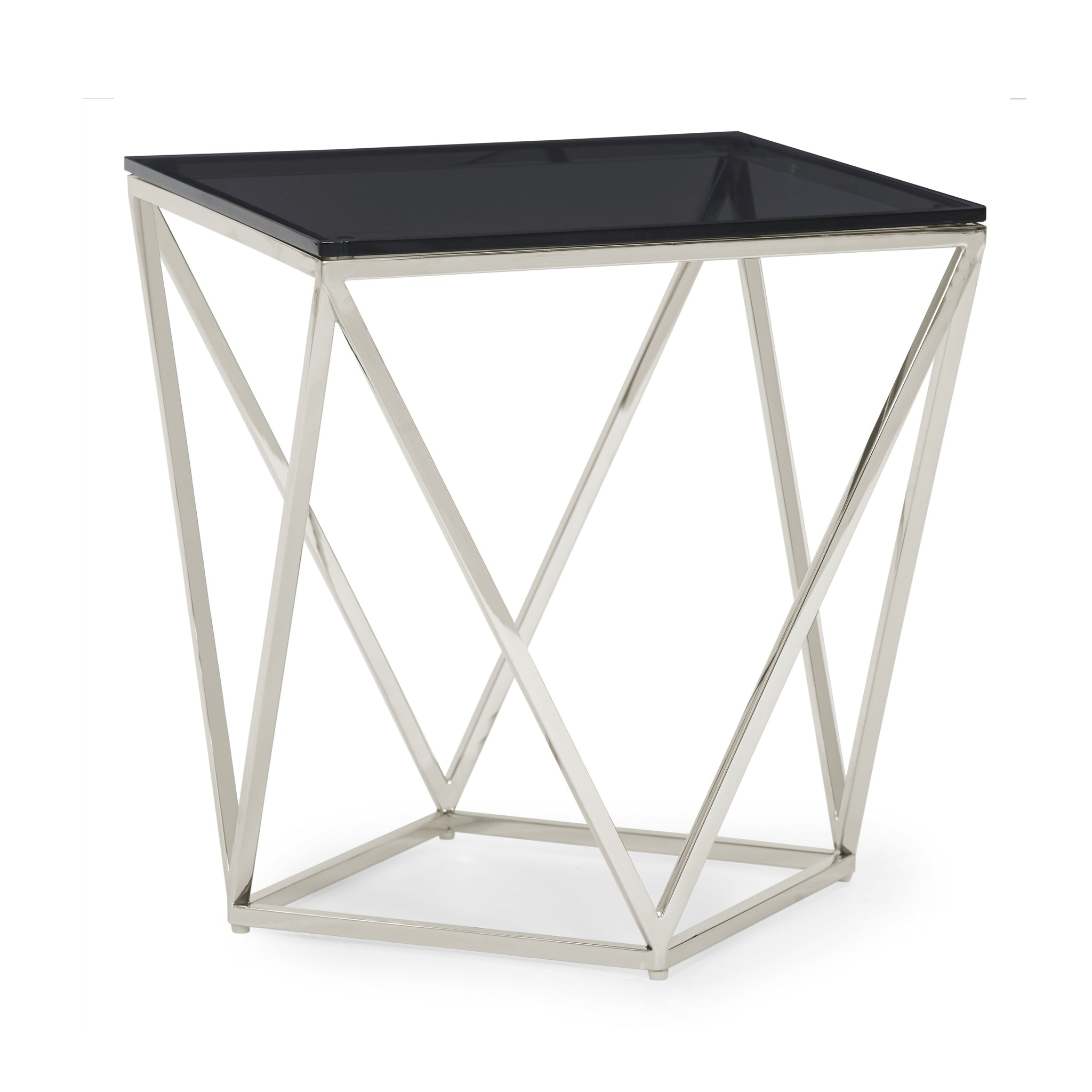 Table d'appoint Aria en verre fumé et acier inoxydable poli