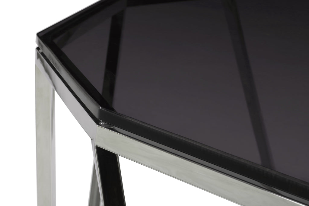 Table d'appoint Aria en verre fumé et acier inoxydable poli