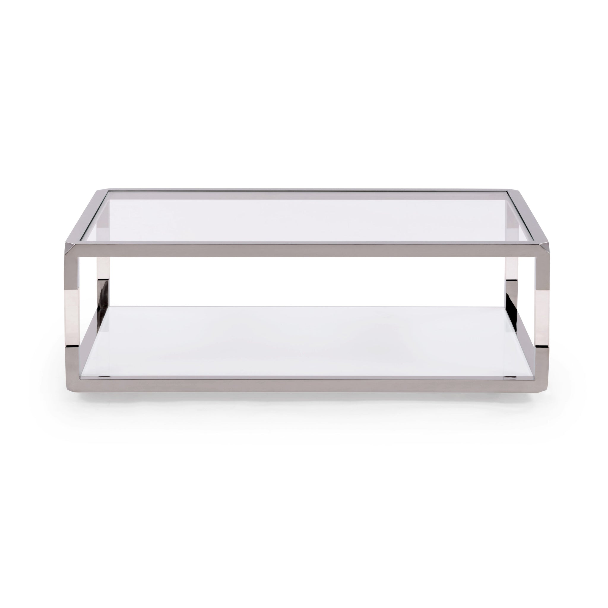 Table basse rectangulaire Jasper en acrylique, verre blanc et acier inoxydable poli