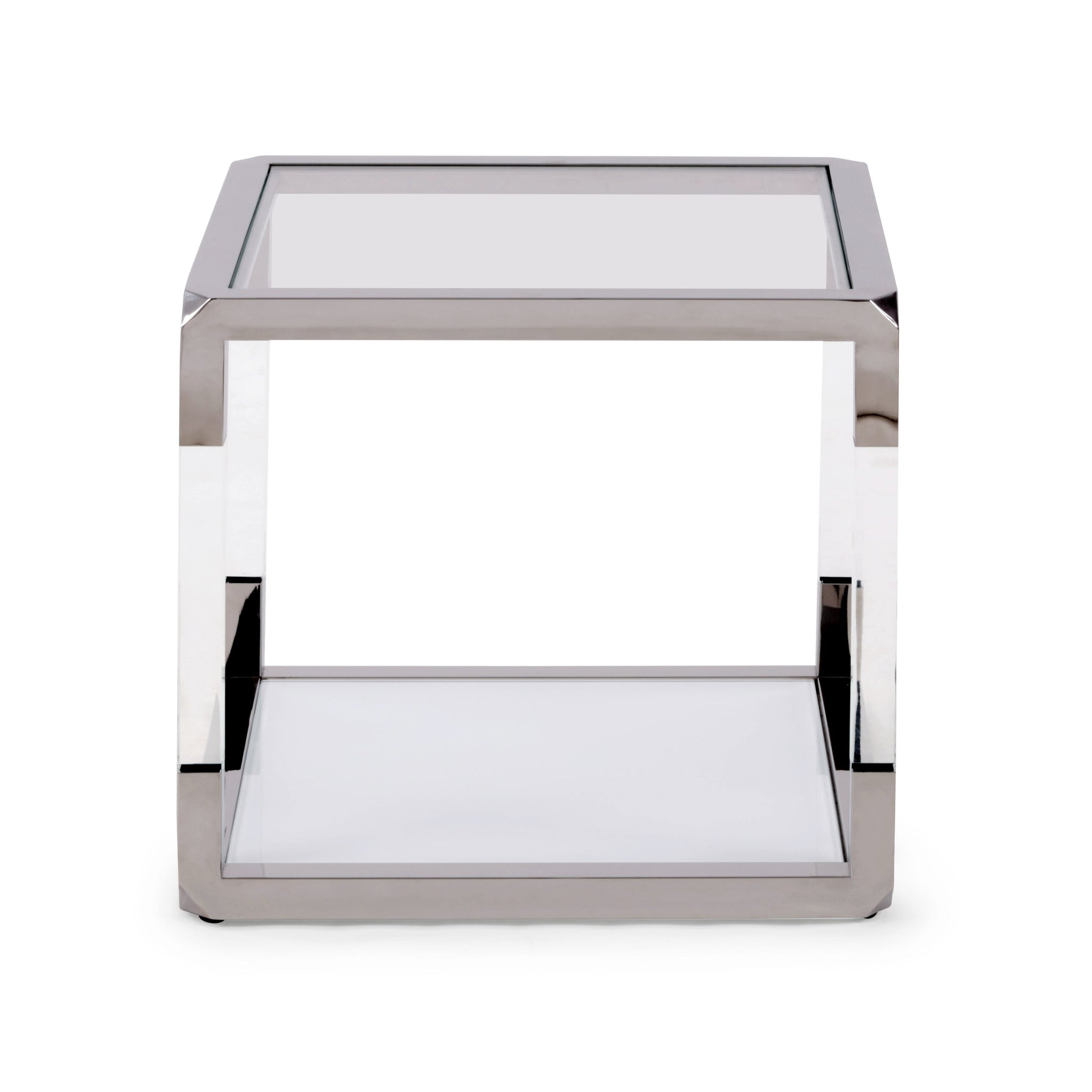 Table d'appoint Jasper en acrylique, verre blanc et acier inoxydable poli