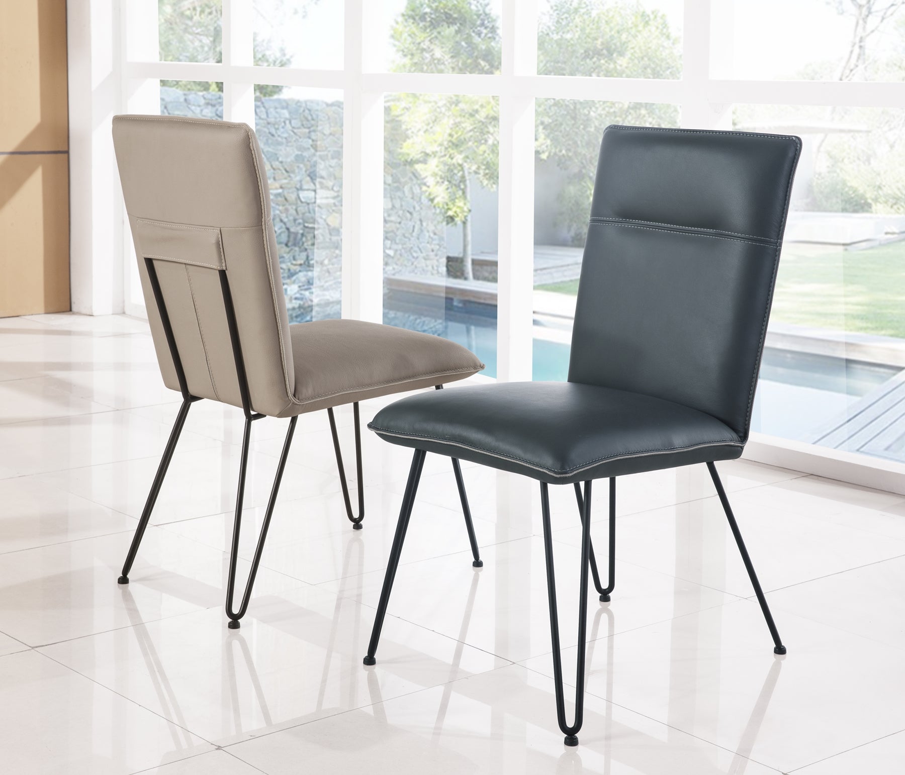 Chaise de salle à manger moderne à pieds demi-épingle, coloris cobalt, lot de 2