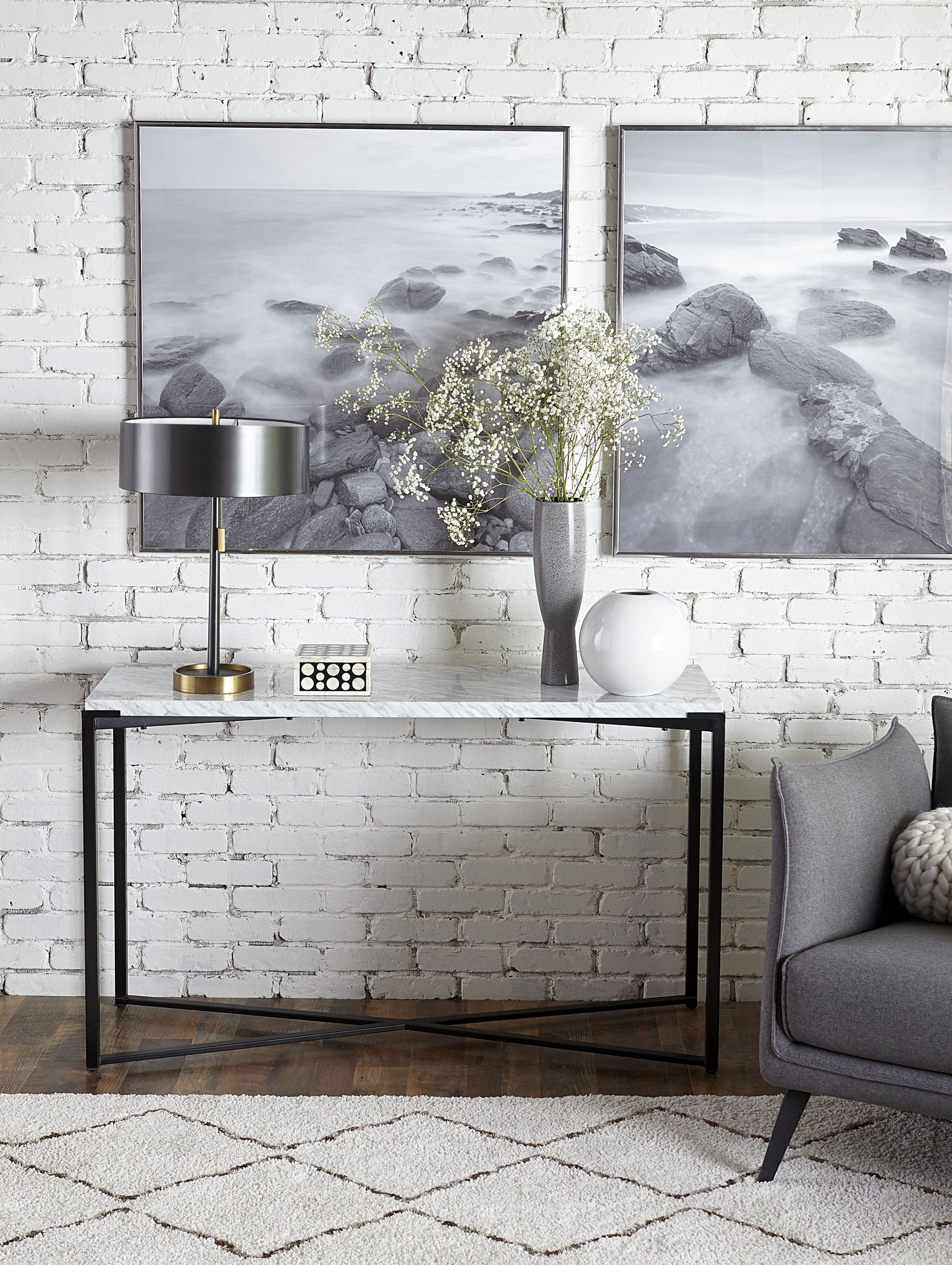 Console Saxon en marbre de Carrare et finition noir mat