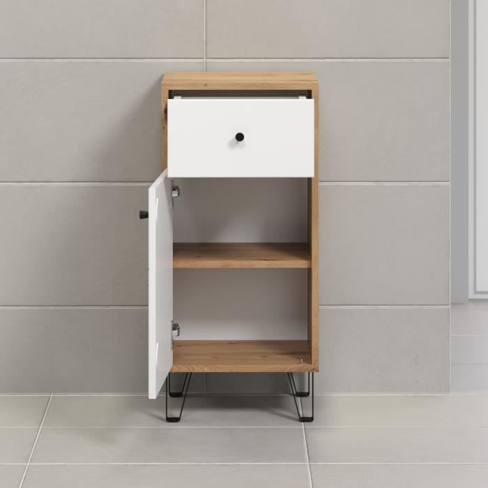 Meuble de salle de bains Touch, blanc mat, décor chêne.