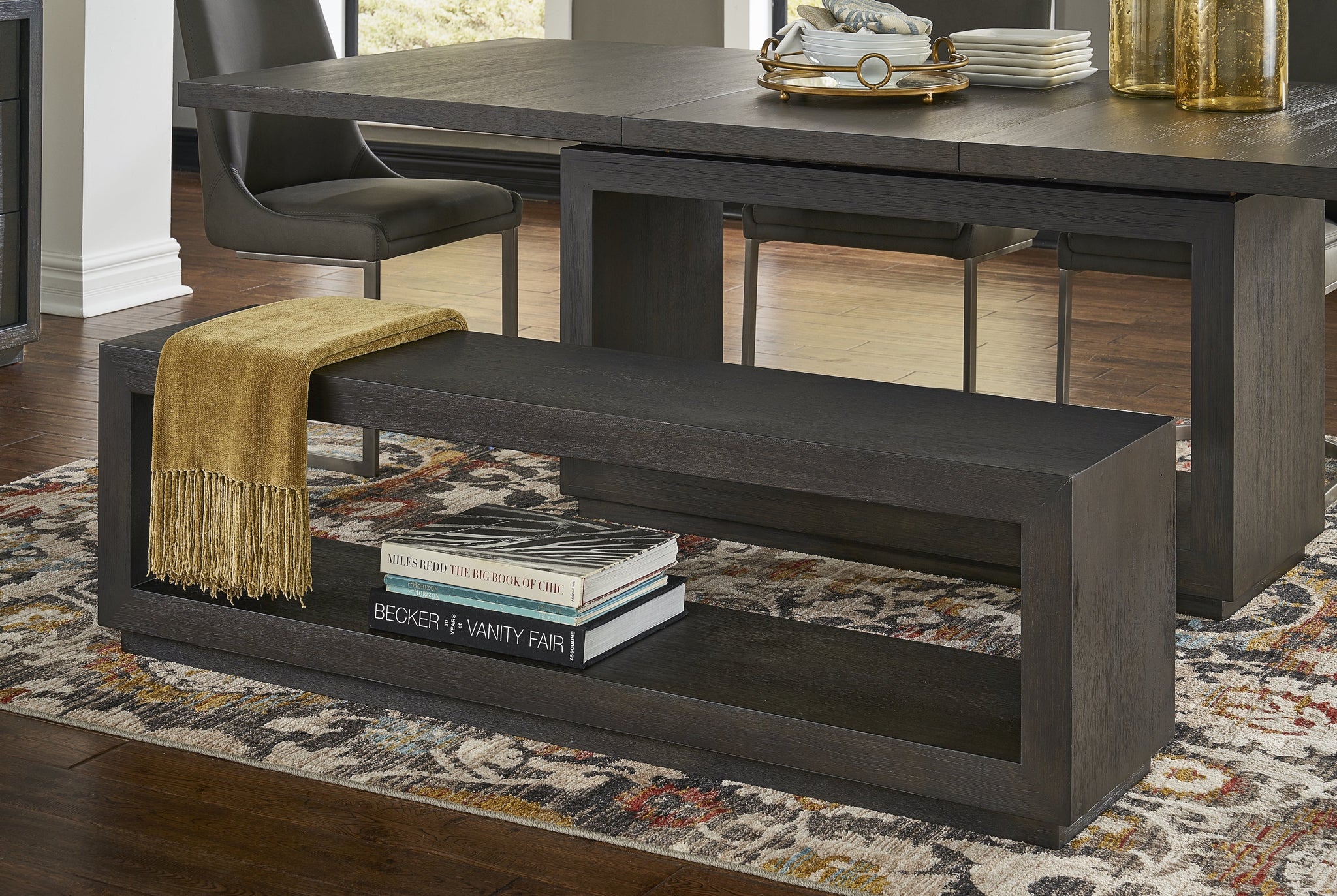 Banquette Oxford pour salle à manger en gris basalte
