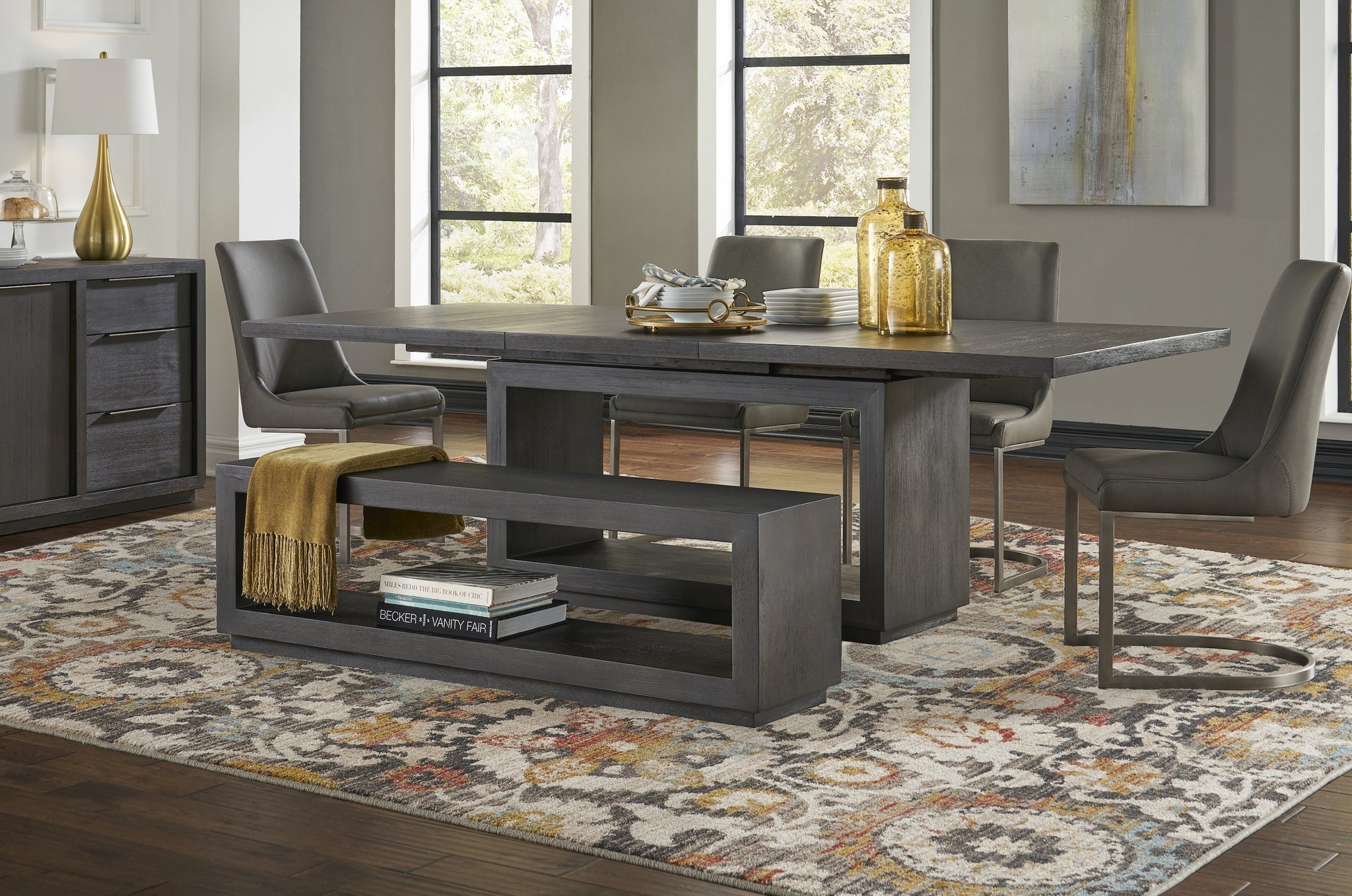 Banquette Oxford pour salle à manger en gris basalte