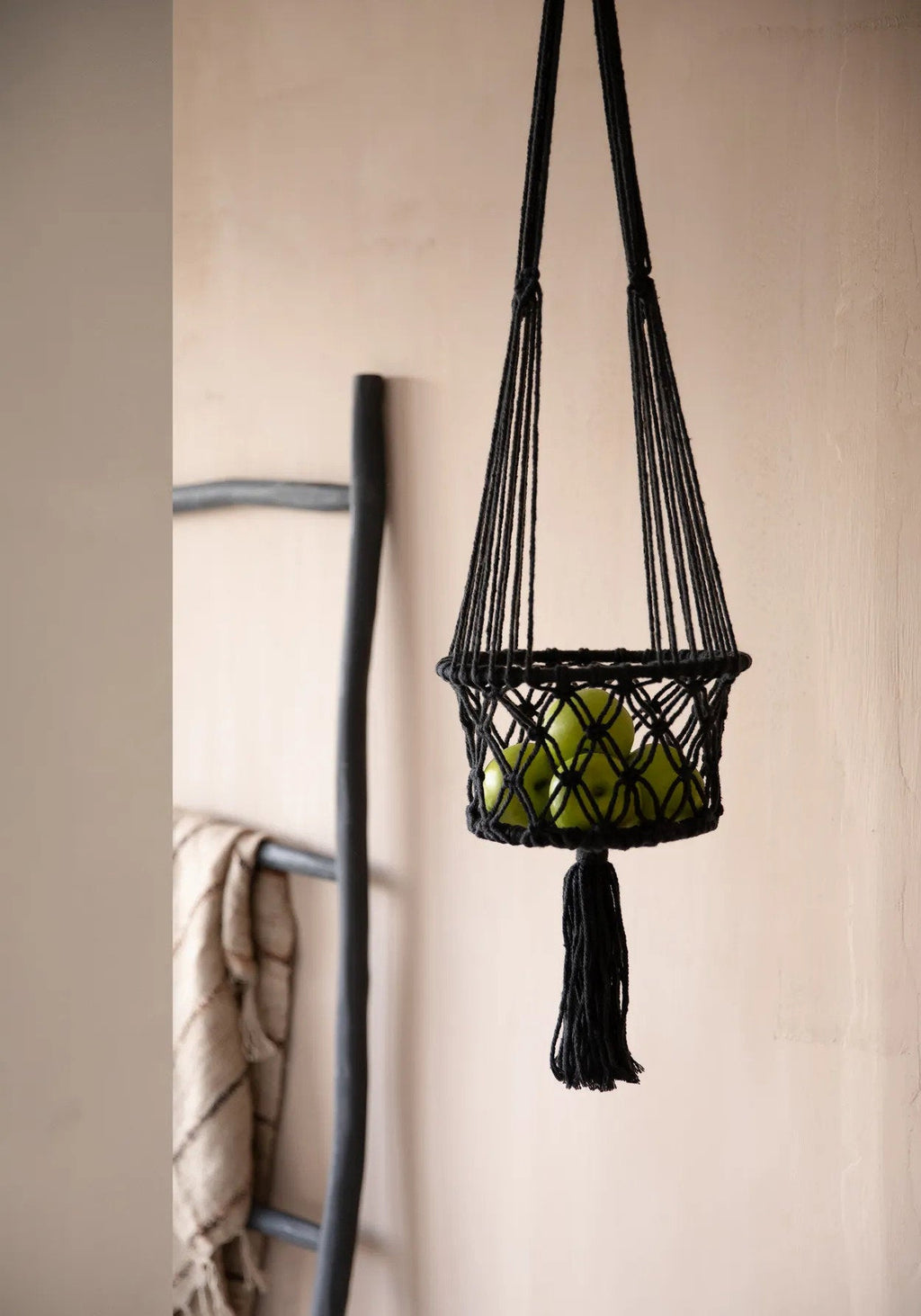 Porte-plante en macramé - Noir - M