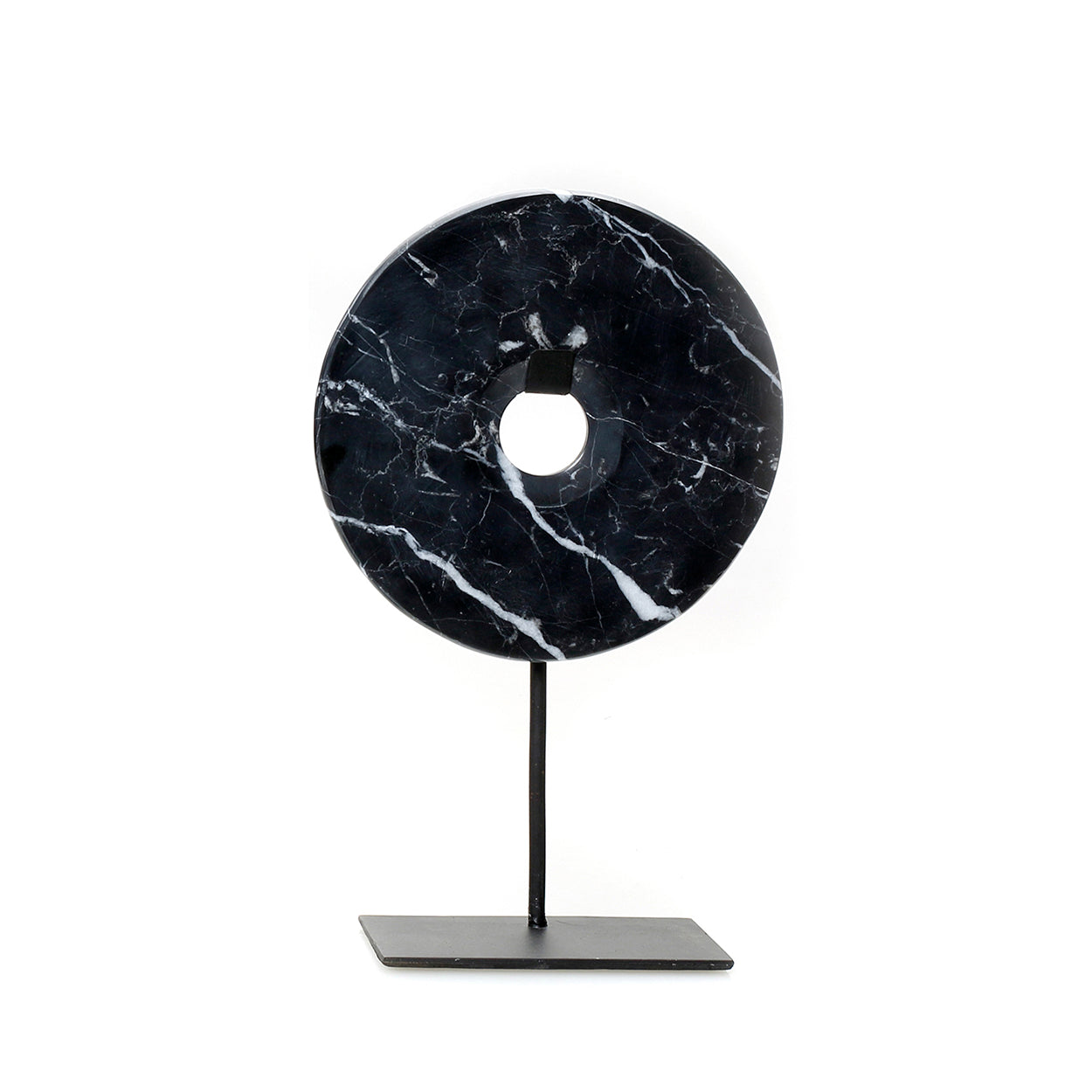 Disque en marbre sur socle - Noir - M