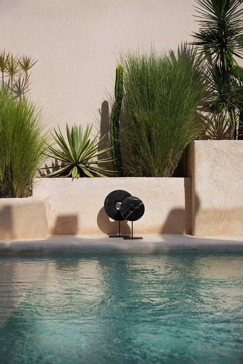 Disque en marbre sur socle - Noir - M