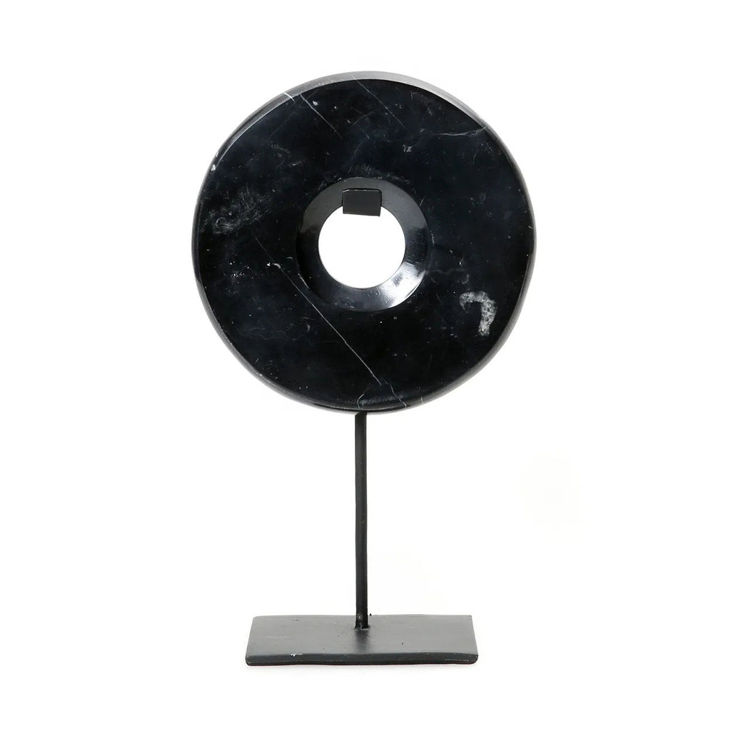 Disque en marbre sur socle - Noir - M
