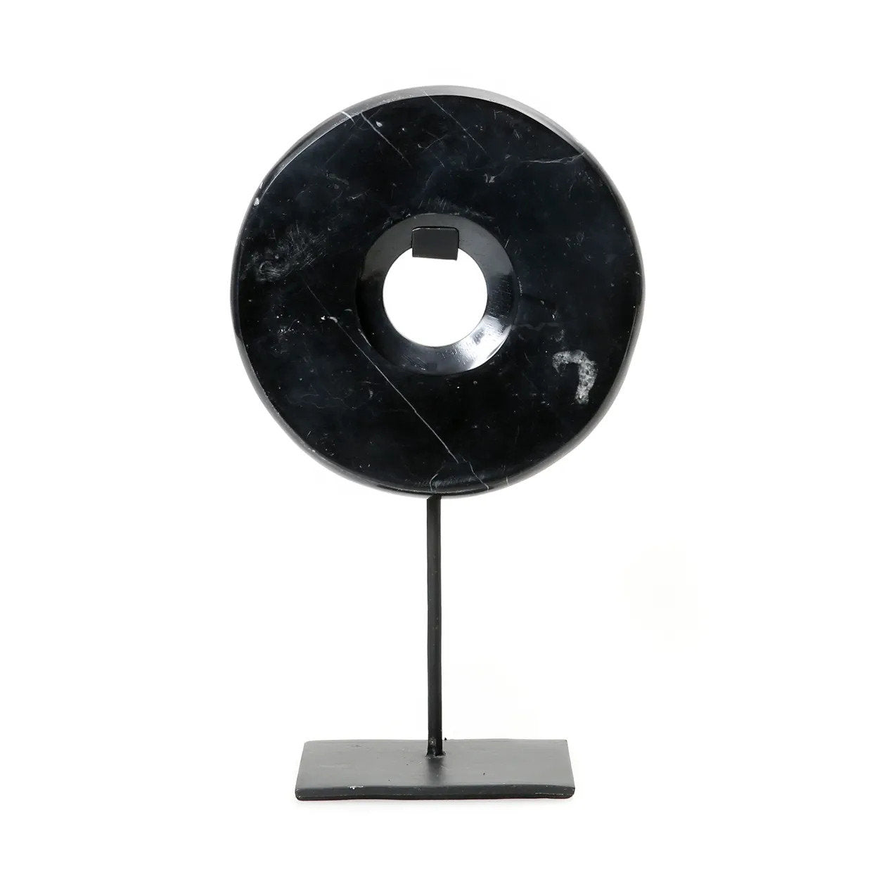 Disque en marbre sur socle - Noir - M