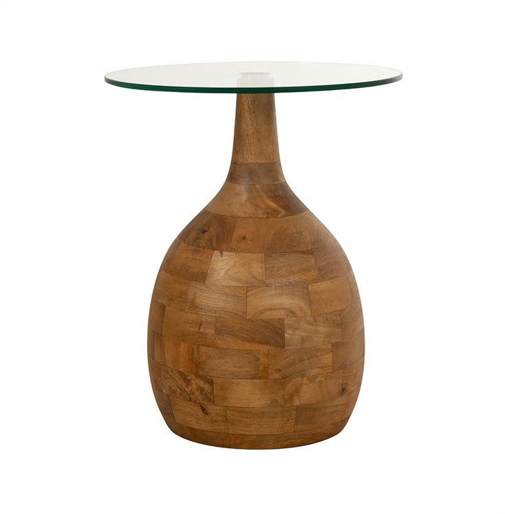 Table basse Stella Ø40, H50, finition lisse naturelle, verre transparent