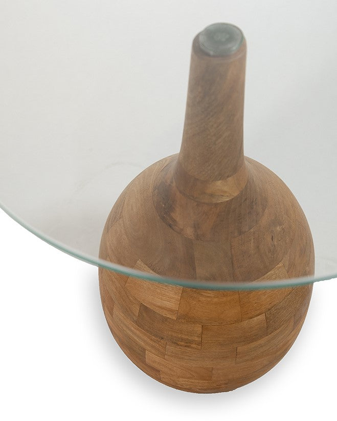 Table basse Stella Ø40, H50, finition lisse naturelle, verre transparent