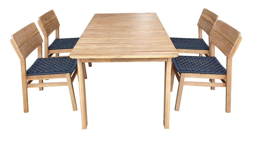 Jala - Ensemble repas de jardin - 5 pièces - Bois d'acacia, aspect teck clair - Corde plate 20 mm anthracite