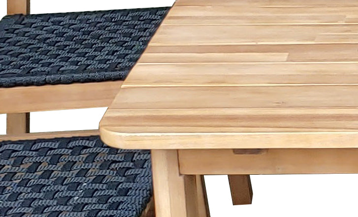 Jala - Ensemble repas de jardin - 5 pièces - Bois d'acacia, aspect teck clair - Corde plate 20 mm anthracite
