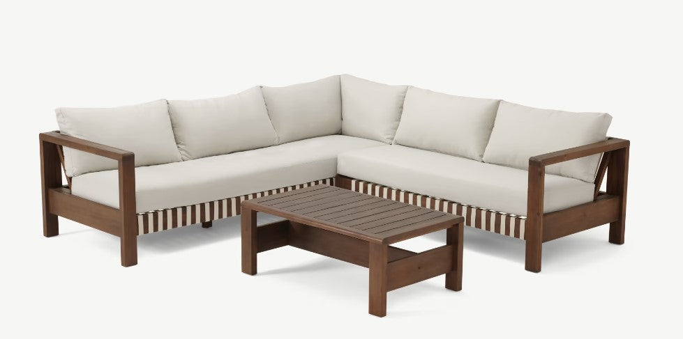 Zambra - Ensemble d'angle lounge - 3 pièces - Tressé plat pour extérieur - Blanc cassé