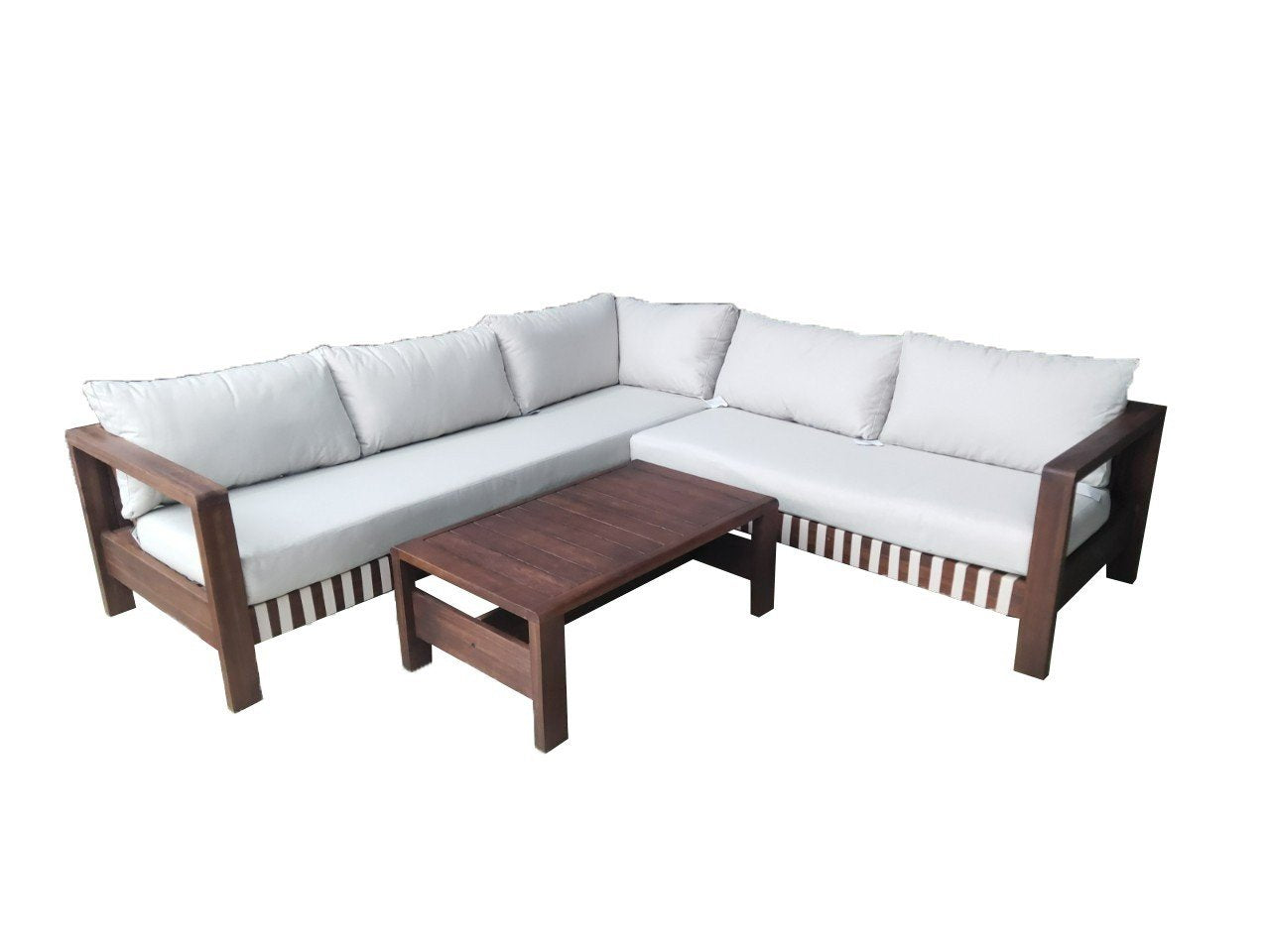 Zambra - Ensemble d'angle lounge - 3 pièces - Tressé plat pour extérieur - Blanc cassé