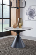 Table ronde de salle à manger Winston, plateau en pierre et piètement en métal, coloris gris