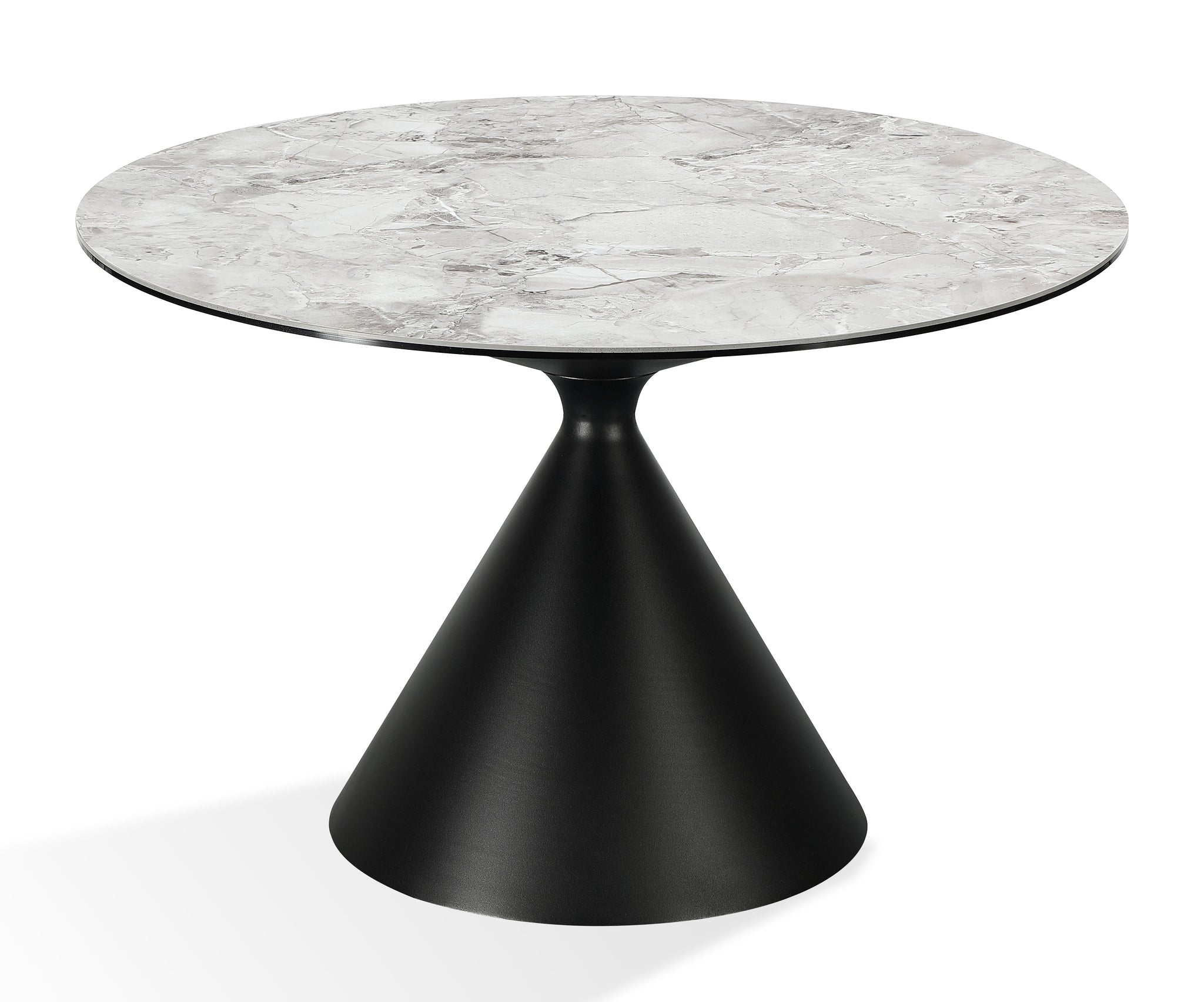 Table ronde de salle à manger Winston, plateau en pierre et piètement en métal, coloris gris