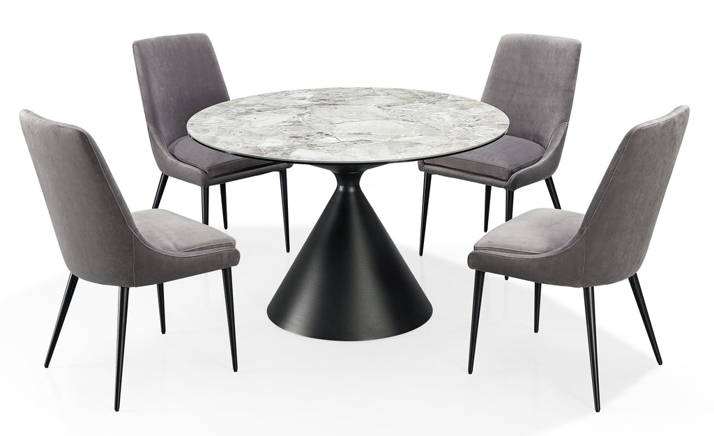 Table ronde de salle à manger Winston, plateau en pierre et piètement en métal, coloris gris