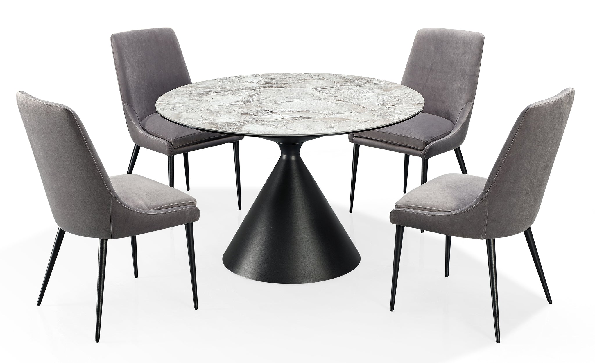 Table ronde de salle à manger Winston, plateau en pierre et piètement en métal, coloris gris