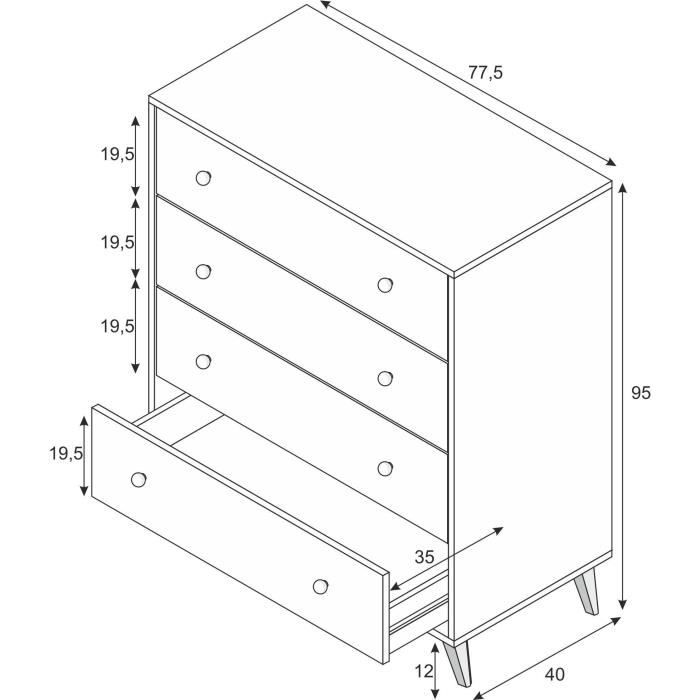 Commode - Sweet - 4 tiroirs - Blanc - 95 x 77,5 x 40 cm